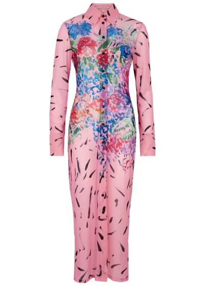 Christopher Kane St Tropez Printed Tulle Midi Dress In Pink