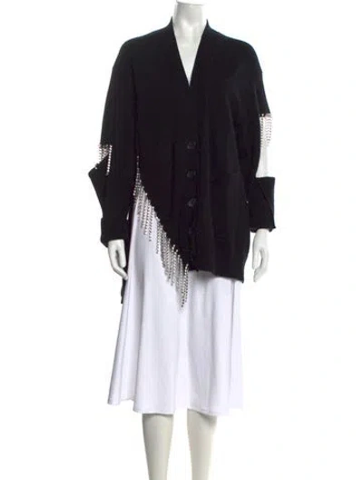Pre-owned Christopher Kane Virgin Wool V-neck Sweater In Black