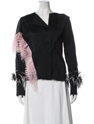 Pre-owned Christopher Kane V-neck Long Sleeve Top In Black