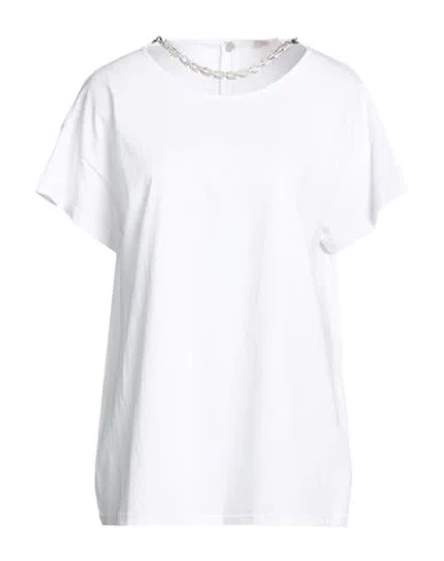 Christopher Kane Woman T-shirt White Size L Organic Cotton, Metal, Glass