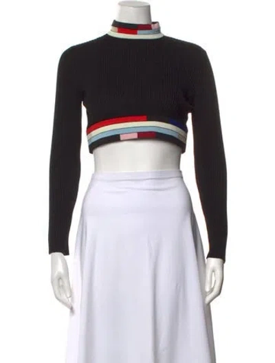 Pre-owned Christopher Kane Wool Colorblock Pattern Crop Top In Black