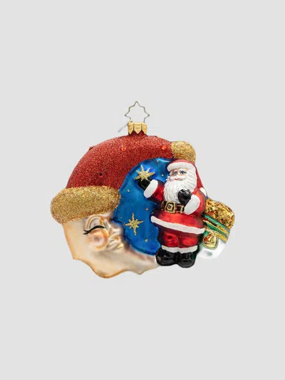 Christopher Radko American Santa Crescent Wishes Santa Glass Ornament In Multi