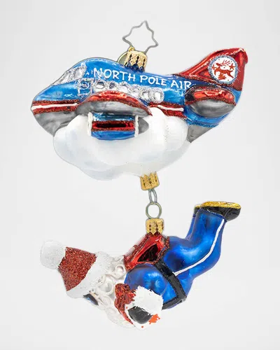 Christopher Radko Jolly Jumper Santa Christmas Ornament In Blue