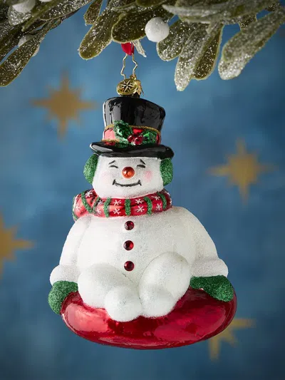 Christopher Radko Whimsical Snowman Snowy Slider Glass Ornament In Multi