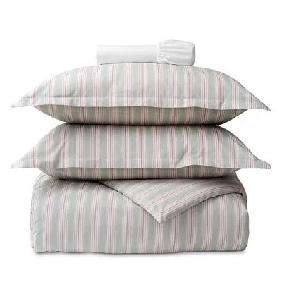 Christy Calder Stripe Cotton Percale 4 Piece Bedding Set, Queen In Green