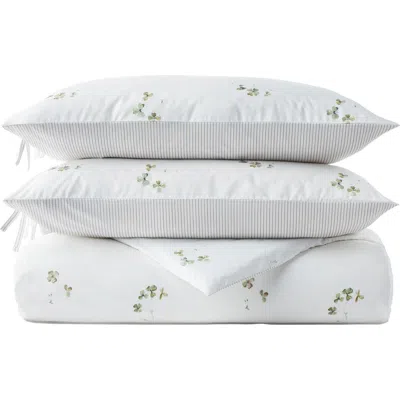 Christy Clover Romantic Floral Striped Reversible Duvet Cover Sets In White