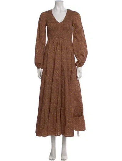 Pre-owned Christy Dawn Colorblock Pattern Long Dress In Brown