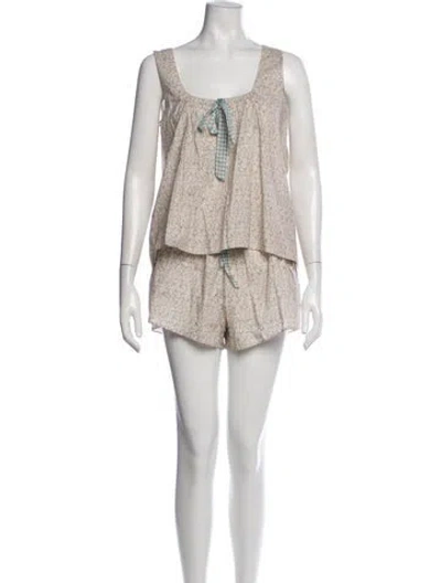 Pre-owned Christy Dawn Floral Print Bow Accents Short Set In Multicolor