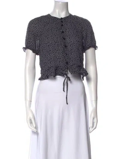 Pre-owned Christy Dawn Floral Print Crew Neck Crop Top In Black