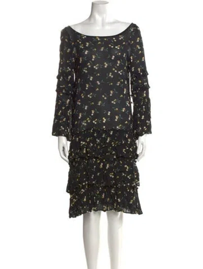 Pre-owned Christy Dawn Floral Print Knee-length Dress In Black