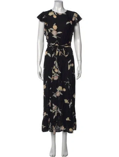 Pre-owned Christy Dawn Floral Print Long Dress In Black