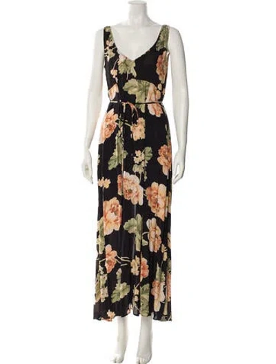 Pre-owned Christy Dawn Floral Print Long Dress In Black