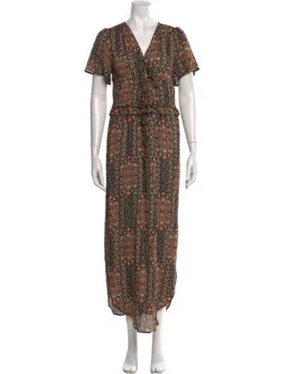 Pre-owned Christy Dawn Floral Print Long Dress In Black