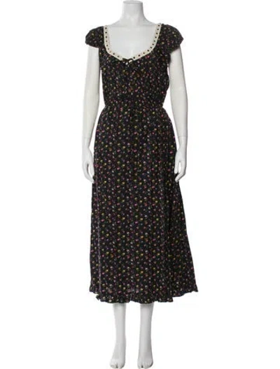 Pre-owned Christy Dawn Floral Print Long Dress In Black