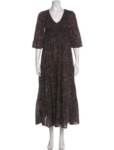 Pre-owned Christy Dawn Floral Print Long Dress In Black