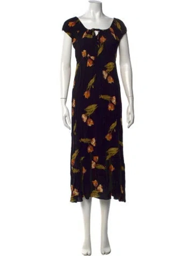 Pre-owned Christy Dawn Floral Print Long Dress In Black