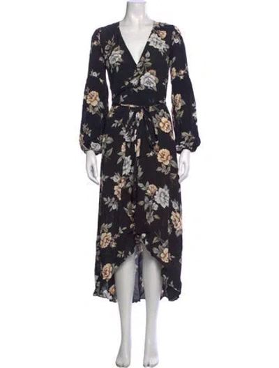 Pre-owned Christy Dawn Floral Print Long Dress In Black