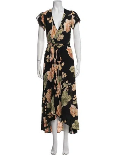 Pre-owned Christy Dawn Floral Print Long Dress In Black