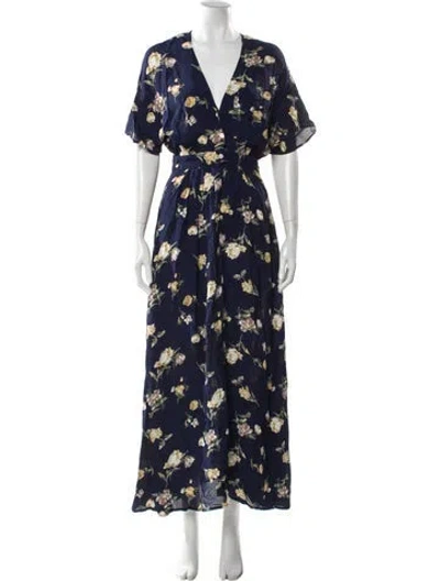 Pre-owned Christy Dawn Floral Print Long Dress In Blue