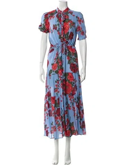 Pre-owned Christy Dawn Floral Print Long Dress In Blue