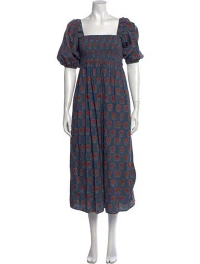 Pre-owned Christy Dawn Floral Print Long Dress In Blue