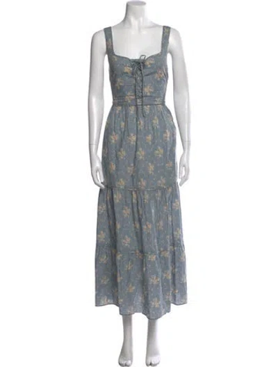 Pre-owned Christy Dawn Floral Print Long Dress In Blue