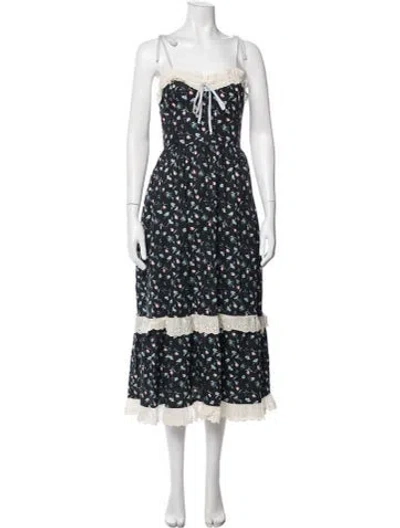 Pre-owned Christy Dawn Floral Print Long Dress In Blue