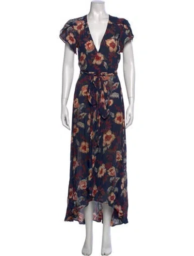 Pre-owned Christy Dawn Floral Print Long Dress In Blue