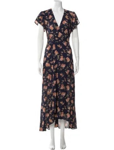 Pre-owned Christy Dawn Floral Print Long Dress In Blue