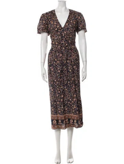Pre-owned Christy Dawn Floral Print Long Dress In Blue
