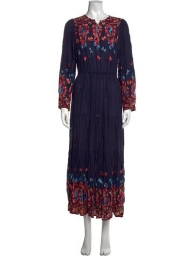 Pre-owned Christy Dawn Floral Print Long Dress In Blue