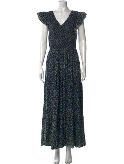 Pre-owned Christy Dawn Floral Print Long Dress In Blue