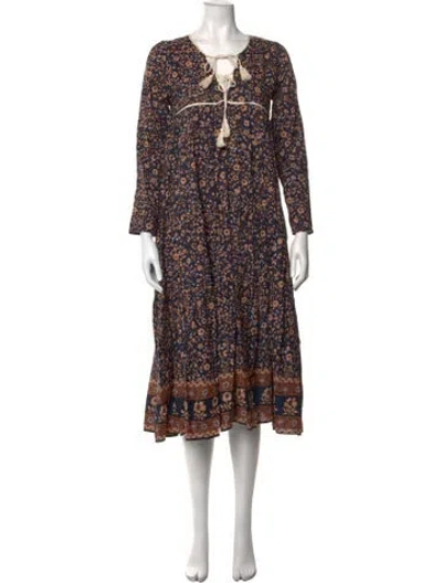 Pre-owned Christy Dawn Floral Print Long Dress In Blue