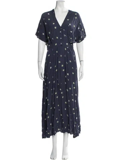 Pre-owned Christy Dawn Floral Print Long Dress In Blue