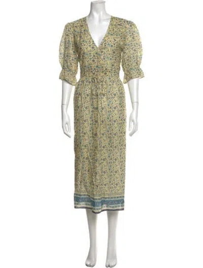 Pre-owned Christy Dawn Floral Print Long Dress In Blue/yellow