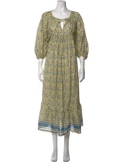 Pre-owned Christy Dawn Floral Print Long Dress In Blue/yellow