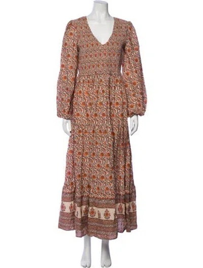 Pre-owned Christy Dawn Floral Print Long Dress In Brown