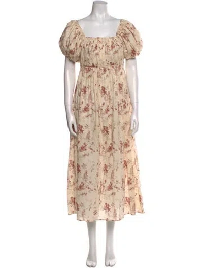Pre-owned Christy Dawn Floral Print Long Dress In Brown