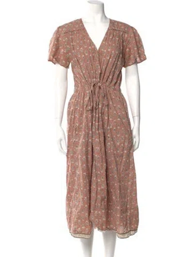 Pre-owned Christy Dawn Floral Print Long Dress In Brown