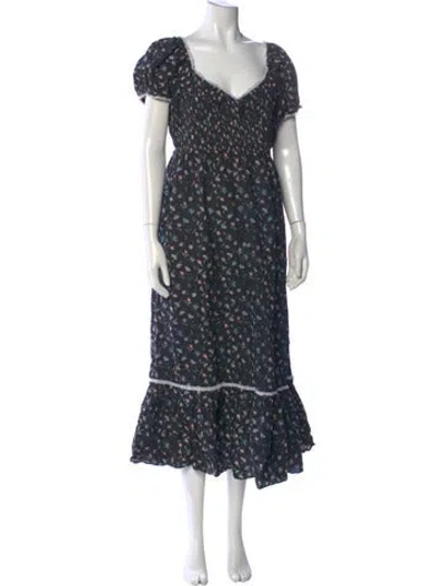 Pre-owned Christy Dawn Floral Print Long Dress In Brown