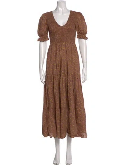 Pre-owned Christy Dawn Floral Print Long Dress In Brown