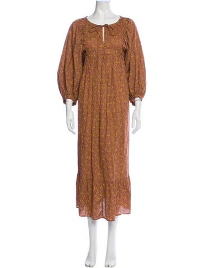 Pre-owned Christy Dawn Floral Print Long Dress In Brown