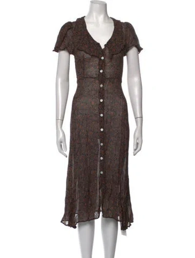 Pre-owned Christy Dawn Floral Print Long Dress In Brown