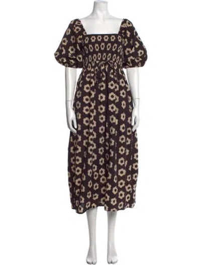 Pre-owned Christy Dawn Floral Print Long Dress In Brown