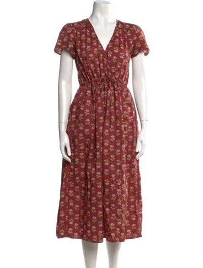Pre-owned Christy Dawn Floral Print Long Dress In Burgundy