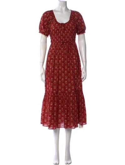 Pre-owned Christy Dawn Floral Print Long Dress In Burgundy