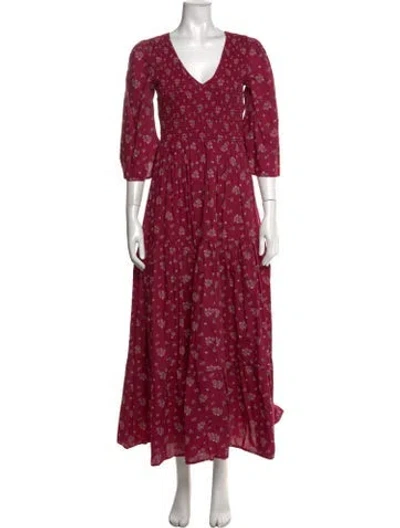 Pre-owned Christy Dawn Floral Print Long Dress In Burgundy