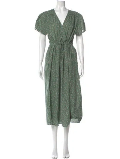Pre-owned Christy Dawn Floral Print Long Dress In Green