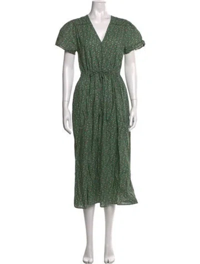 Pre-owned Christy Dawn Floral Print Long Dress In Green