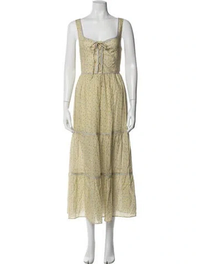Pre-owned Christy Dawn Floral Print Long Dress In Green